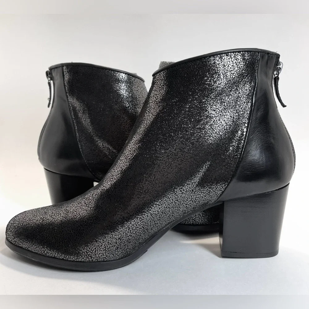 NWOT Homers Artisan Metallic Leather Ankle Boots Size 12M‎ (EU 43) Made in Spain